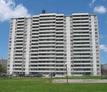 2775 Jane St. Removed all existing butyl at glass to window frame locations, replaced with silicone. 